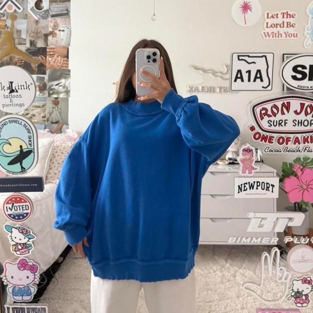 Royal Blue Free People Mock Neck Sweatshirt